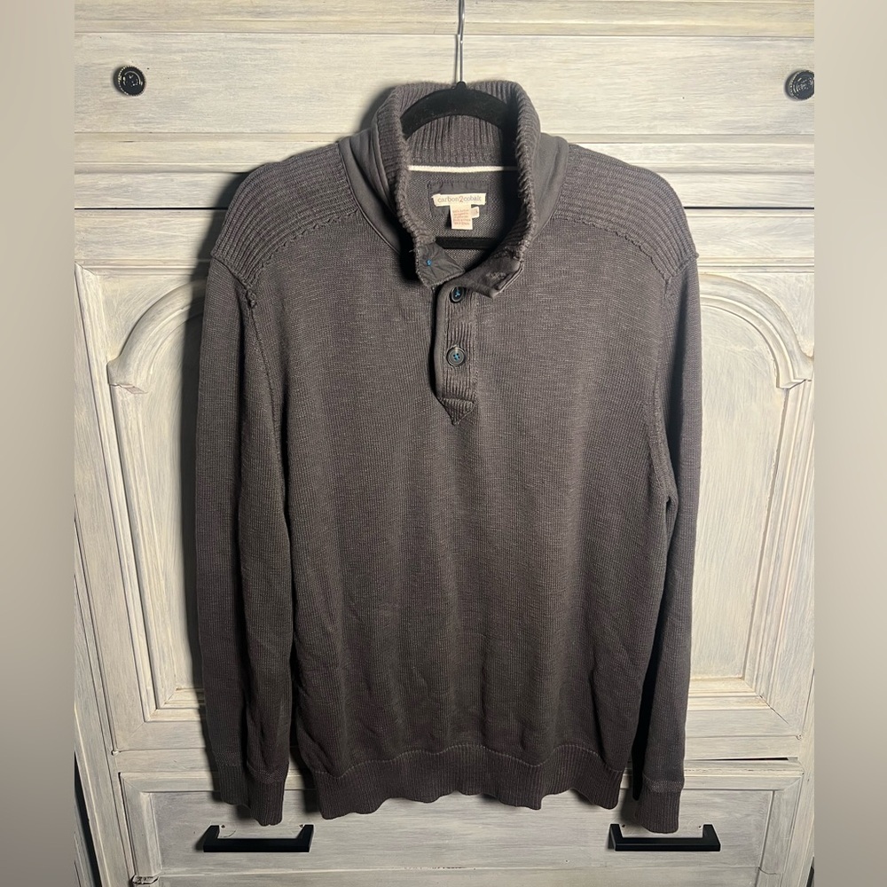 Carbon2Cobalt Charcoal‎ Grey 3 Button Henley Thick Knit Pullover Sweater Basic
